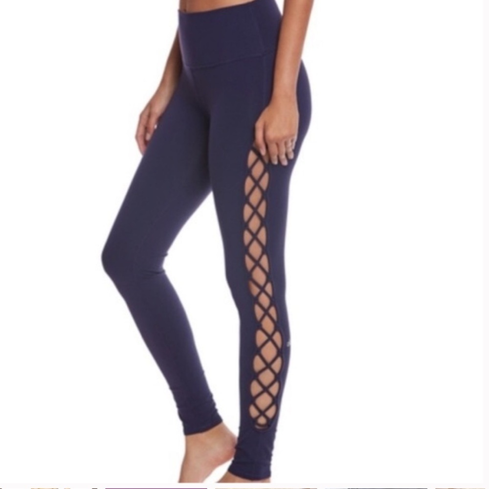 ALO Yoga Navy Blue Lattice Side Leggings